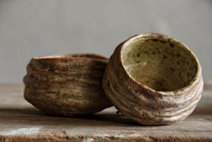 柴烧手捏肌理收口杯○坡儿上