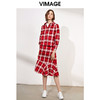 VIMAGE纬漫纪品牌女装春季休闲高腰不规则拼接格子半身裙V1106704 商品缩略图2