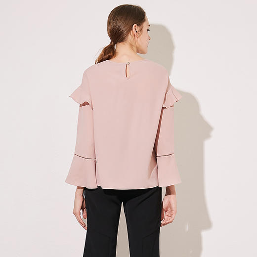 VIMAGE纬漫纪夏季女装木耳花边七分喇叭袖雪纺衫T恤上衣V913524 商品图4