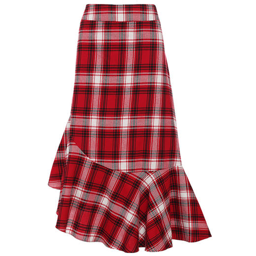 VIMAGE纬漫纪品牌女装春季休闲高腰不规则拼接格子半身裙V1106704 商品图4