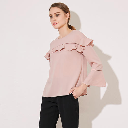 VIMAGE纬漫纪夏季女装木耳花边七分喇叭袖雪纺衫T恤上衣V913524 商品图3