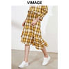 VIMAGE纬漫纪品牌女装春季休闲高腰不规则拼接格子半身裙V1106704 商品缩略图1