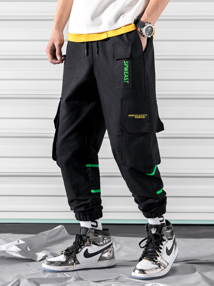 rjkk春夏新品cargo工装裤男日系简约青少年撞色束脚裤子男ins潮牌