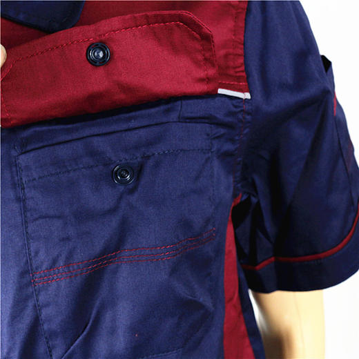 订货【头号标兵 JKS13款】藏蓝拼枣红全工艺CVC斜纹涤棉工作服套装-夏装 商品图5