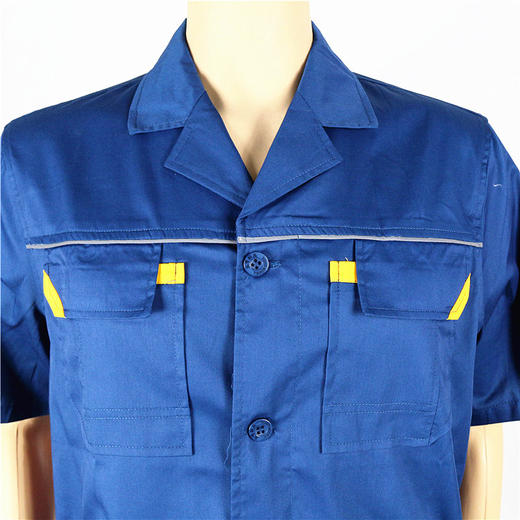 【头号标兵 JKS19款】:墨蓝拼黄全工艺CVC斜纹涤棉工作服套装-夏装 商品图6