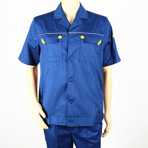 【头号标兵 JKS19款】:墨蓝拼黄全工艺CVC斜纹涤棉工作服套装-夏装 商品图4