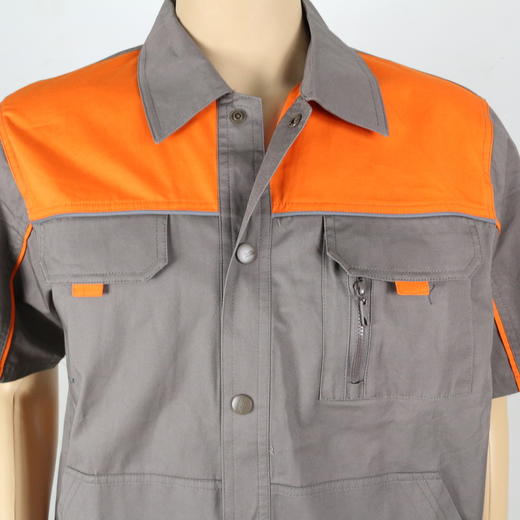 【头号标兵 JKS21款-高密斜纯棉】 橘色拼草灰 全工艺 工作服套装-夏装 商品图2