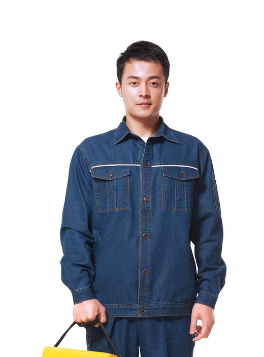 【头号标兵 JKS63款反光牛仔服】涤棉浅牛仔套装带反光精梳薄型牛仔套装 商品图2