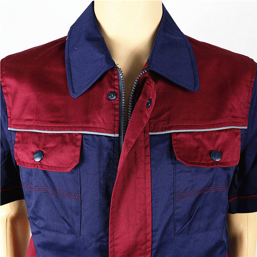订货【头号标兵 JKS13款】藏蓝拼枣红全工艺CVC斜纹涤棉工作服套装-夏装 商品图6