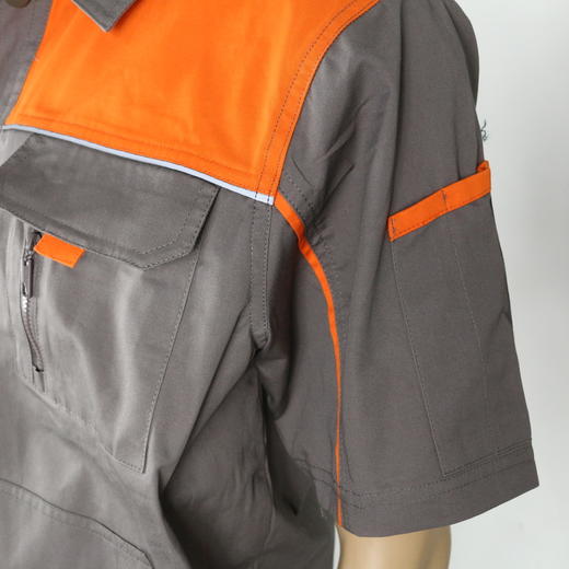 【头号标兵 JKS21款-高密斜纯棉】 橘色拼草灰 全工艺 工作服套装-夏装 商品图4