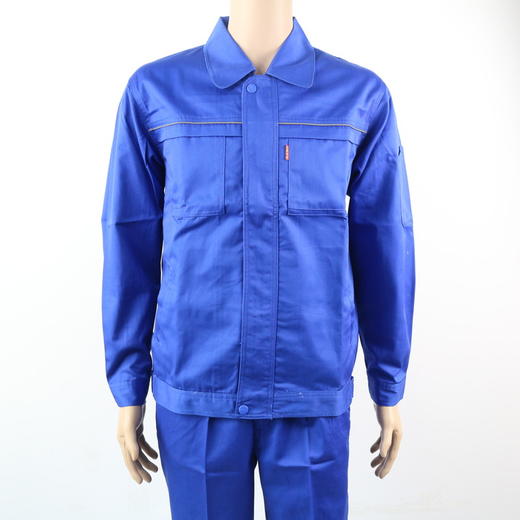 【头号标兵 9018款】艳兰色涤棉纱卡工作服套装：全工艺（磨毛） 商品图1