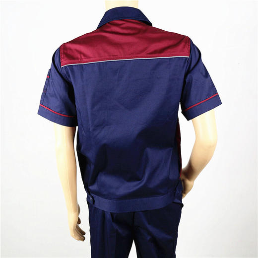 订货【头号标兵 JKS13款】藏蓝拼枣红全工艺CVC斜纹涤棉工作服套装-夏装 商品图2