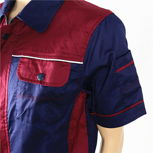订货【头号标兵 JKS13款】藏蓝拼枣红全工艺CVC斜纹涤棉工作服套装-夏装 商品图4