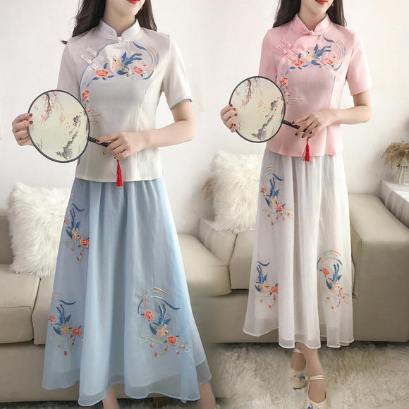 18spg新款重工凤凰刺绣民国淑女连衣裙套装T