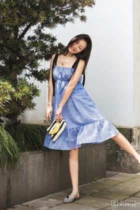 AtelierMissLu / Nola-冰雪蓝撞色飘带连身裙