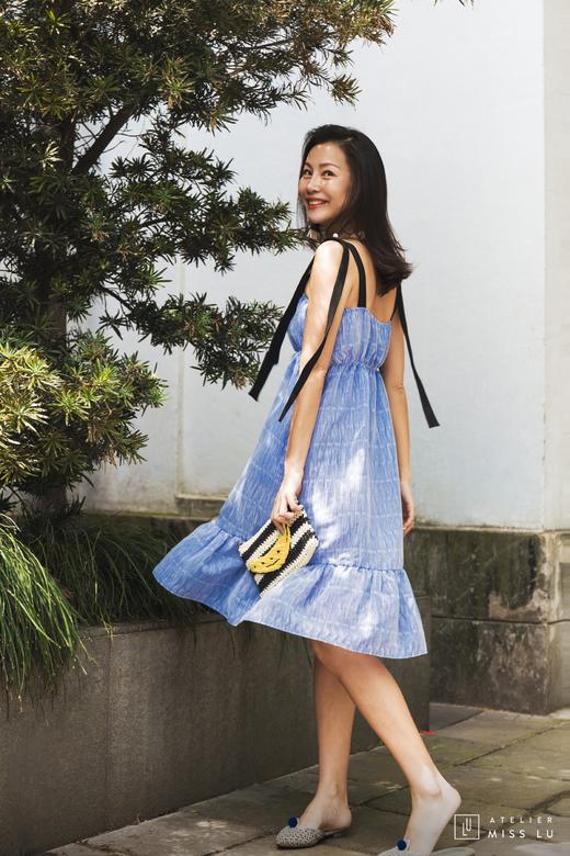 AtelierMissLu / Nola-冰雪蓝撞色飘带连身裙 商品图1