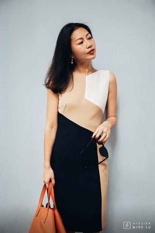 AtelierMissLu / Elly-三色拼接修身连身裙 商品图0