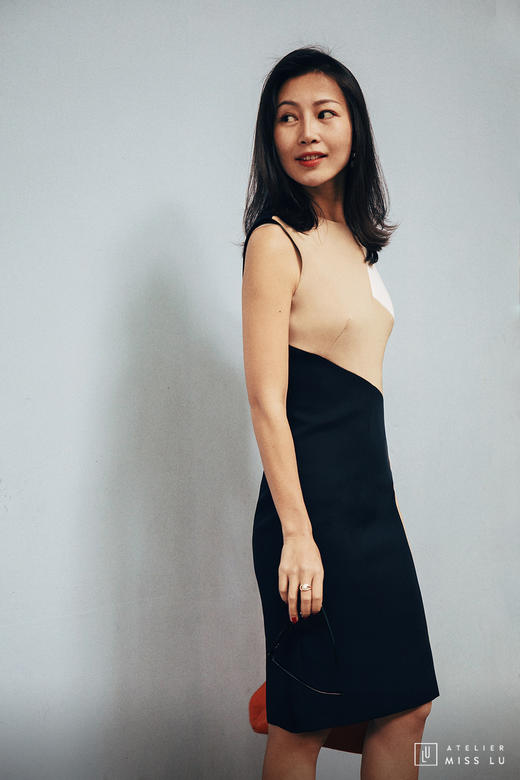 AtelierMissLu / Elly-三色拼接修身连身裙 商品图8