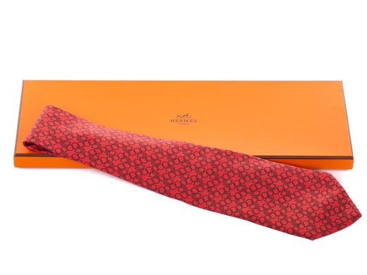 hermes 爱马仕 红色印花真丝领带 569677【特殊商品不退不换】