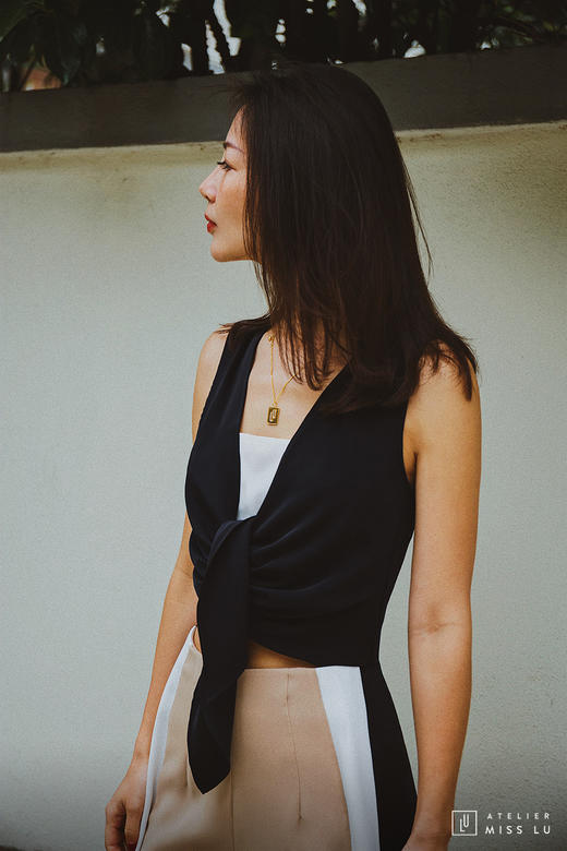 AtelierMissLu / Amira-三色拼接开衩阔腿裤 商品图5