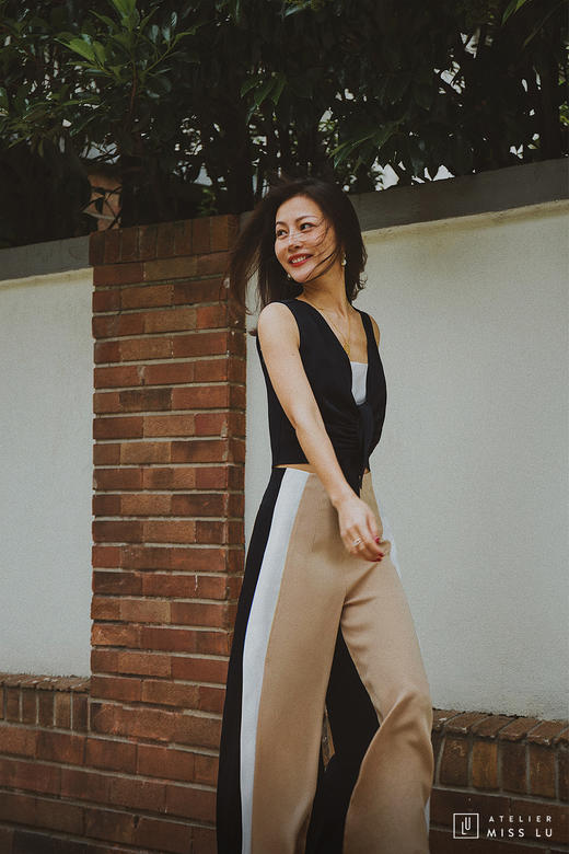 AtelierMissLu / Amira-三色拼接开衩阔腿裤 商品图8