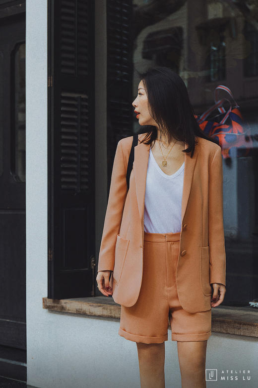 AtelierMissLu / Sian-珊瑚橘西装短裤 商品图2