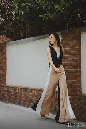 AtelierMissLu / Amira-三色拼接开衩阔腿裤