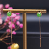 18K玫瑰金和田玉（碧玉）耳线 --半珠6*6mm/总长50mm/苹果绿 商品缩略图1