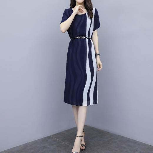 服装女装【原创实拍】夏季新款雪纺裙2019大码女装时尚拼接撞色显瘦