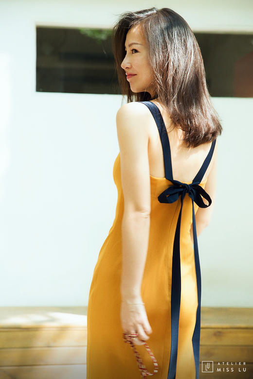 AtelierMissLu / Riva-蜜杏黄后背系带连身裙 商品图0
