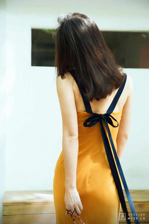 AtelierMissLu / Riva-蜜杏黄后背系带连身裙 商品图2