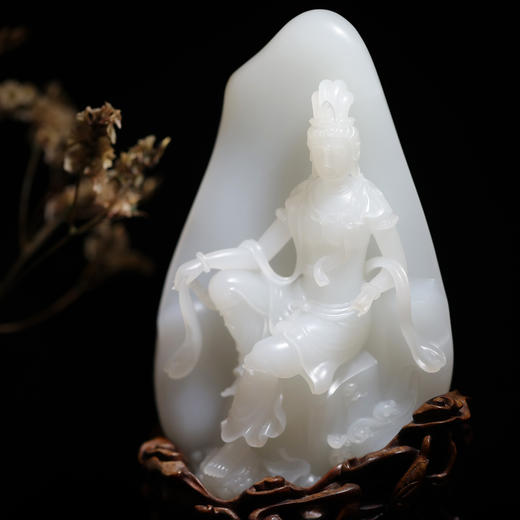 和田玉（羊脂玉–无结构）摆件--观音 265g （王平） 商品图0