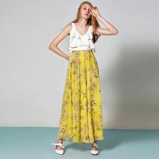 庄周梦蝶手绘印花真丝大摆裙裤 商品图0