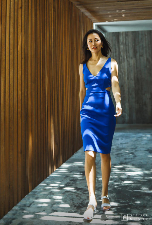 AtelierMissLu / Jodie-皇家蓝腰侧镂空连身裙 商品图1