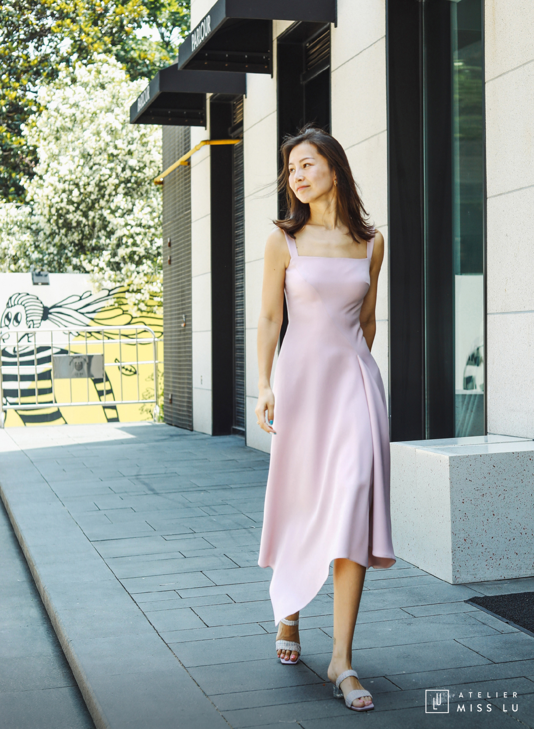 AtelierMissLu / Fay-荔枝粉不规则下摆吊带裙