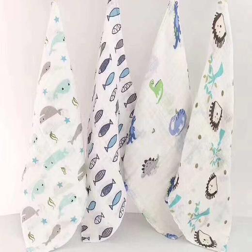 竹纤维纱布印花方巾3条装 商品图0