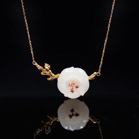 18K玫瑰金和田玉（白玉）项链--暗香疏影