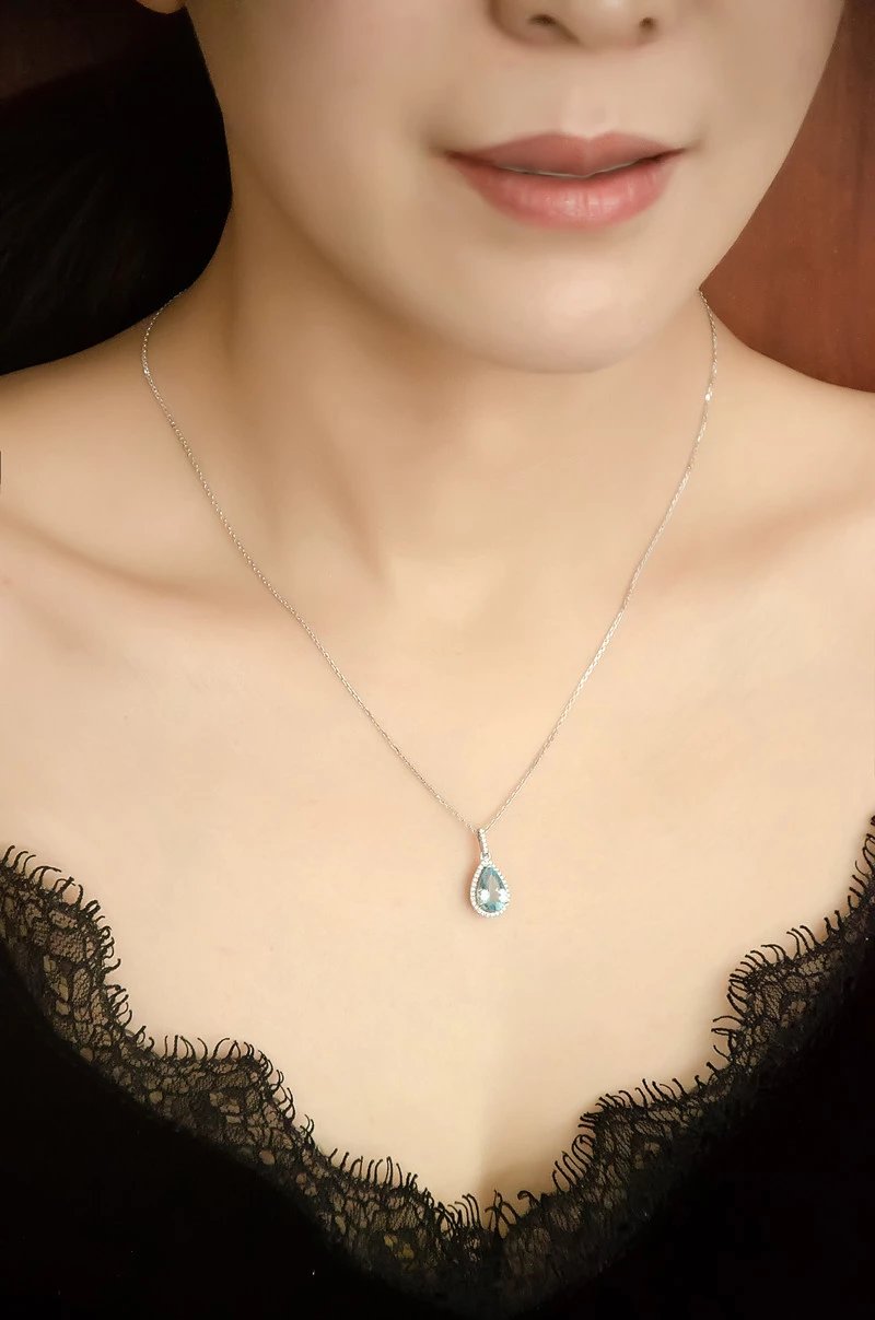 (一口价赠送金链)18k金 水滴海蓝宝吊坠 angiebella珠宝格格