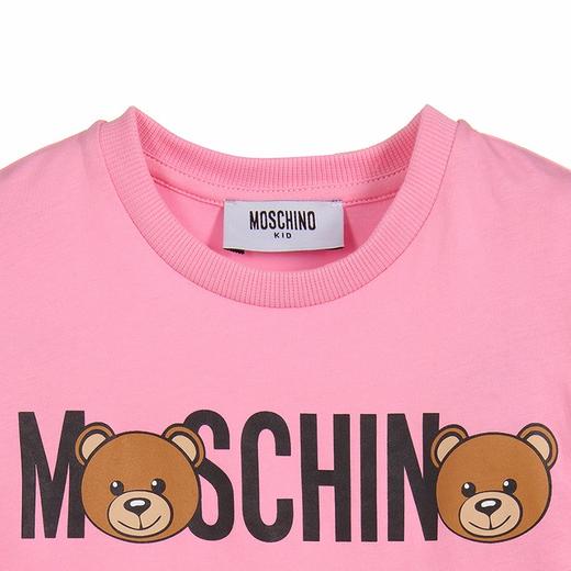 moschino 莫斯奇诺 2019新款 男女童经典logo小熊印花短袖t恤hnm029