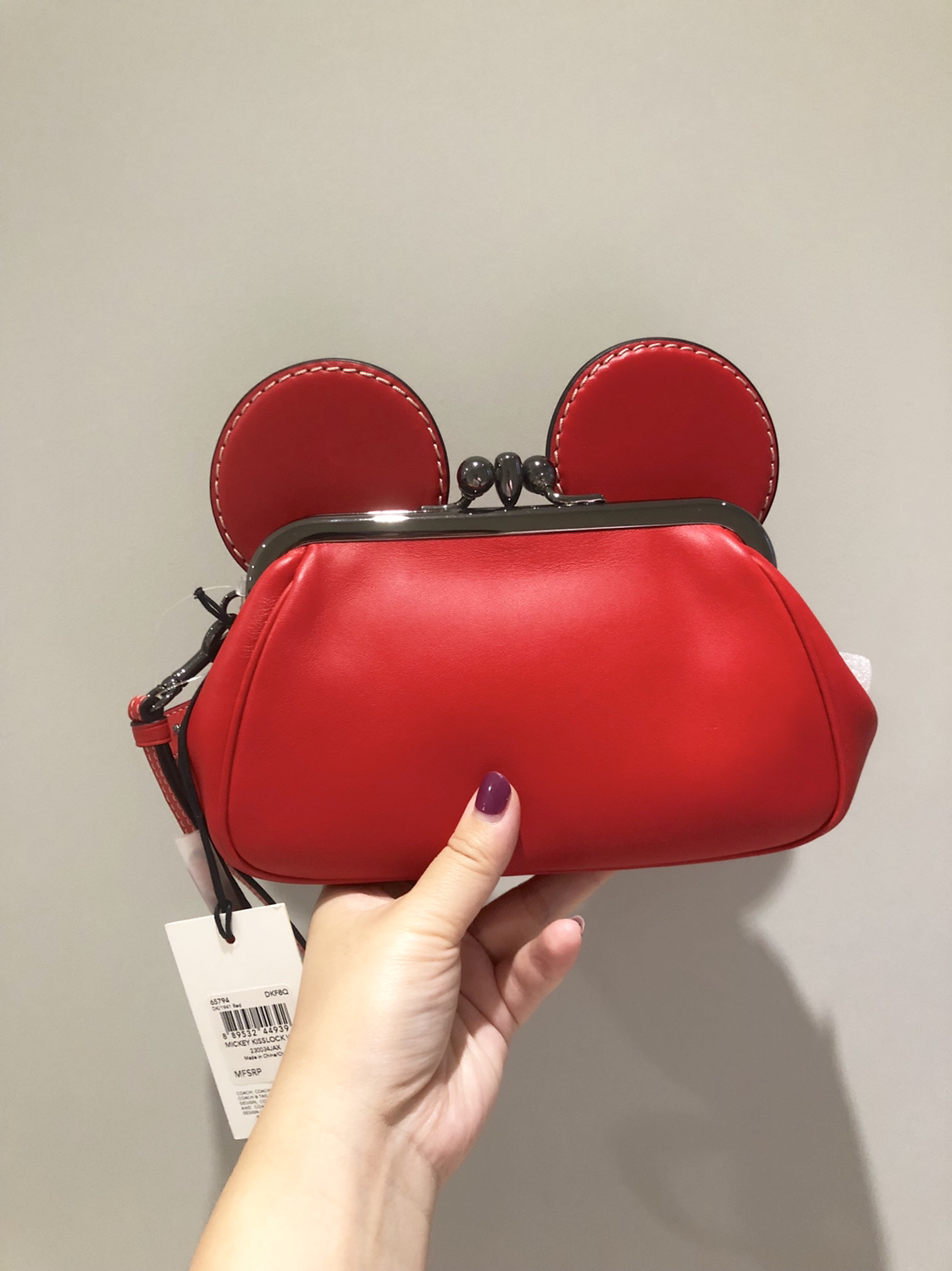 全球限量首发!disney和coach联名专柜款小号红色米奇包包