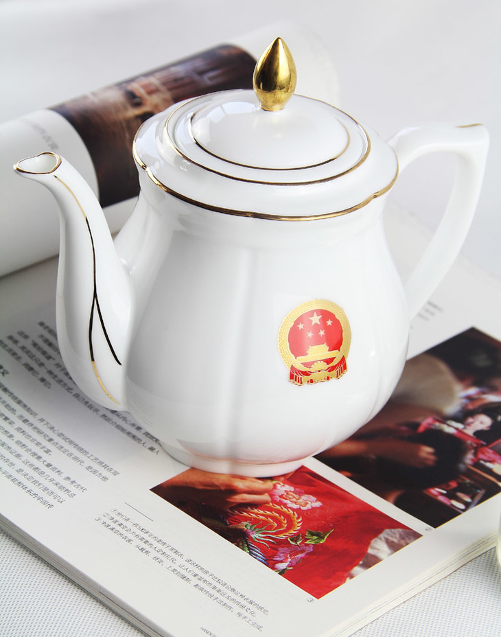 景德镇陶瓷 国瓷红叶 9头莲花茶具(国徽)