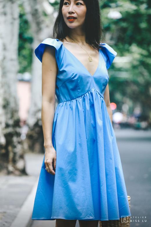 AtelierMissLu / Keira-海风蓝V领荷叶边连身裙 商品图8