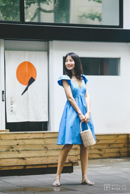 AtelierMissLu / Keira-海风蓝V领荷叶边连身裙 商品图7