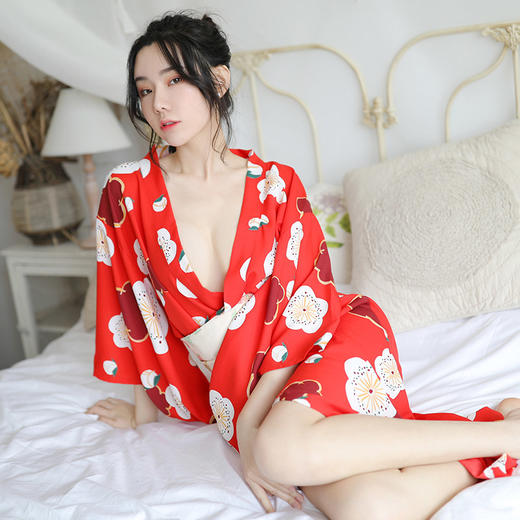霏慕 制服诱惑 日式樱花少女深V长款羽织和服套装 7059 商品图4