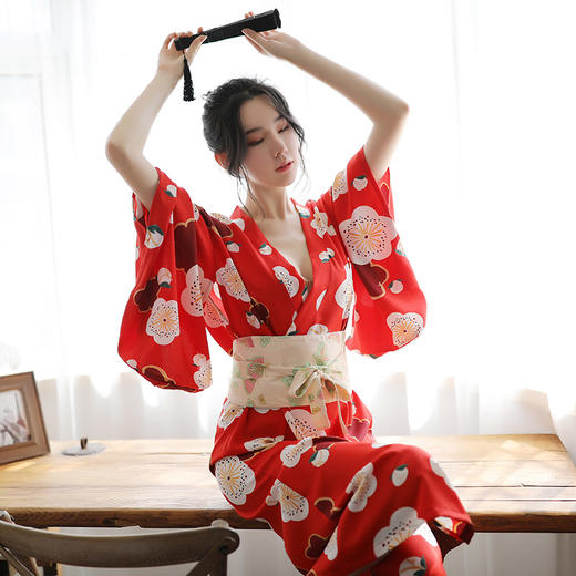 霏慕 制服诱惑 日式樱花少女深V长款羽织和服套装 7059 商品图3