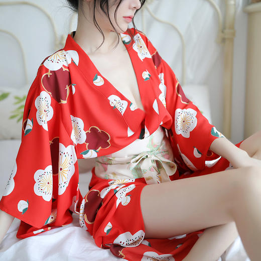 霏慕 制服诱惑 日式樱花少女深V长款羽织和服套装 7059 商品图5