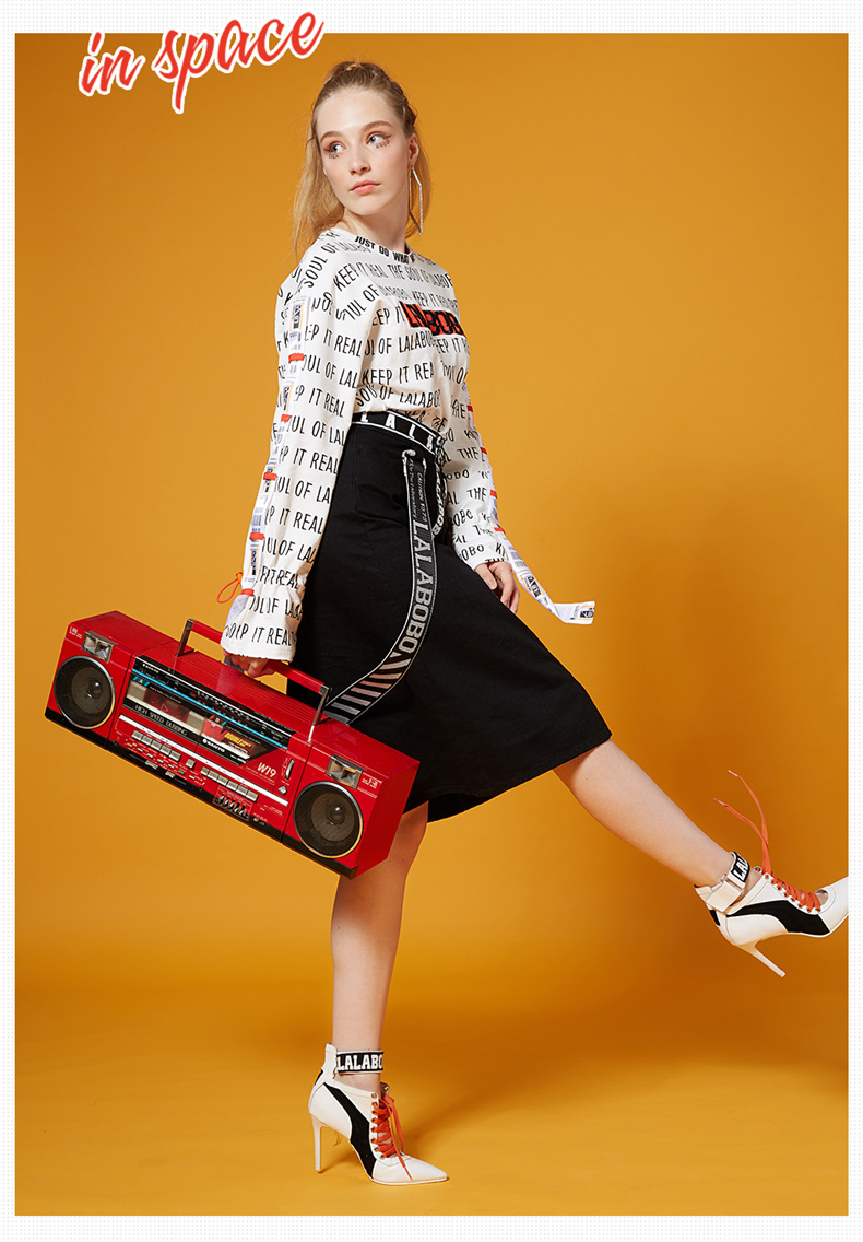 【内购福利】lalabobo 秋季新款潮流不规则印花字母针织卫衣l02c-wnts