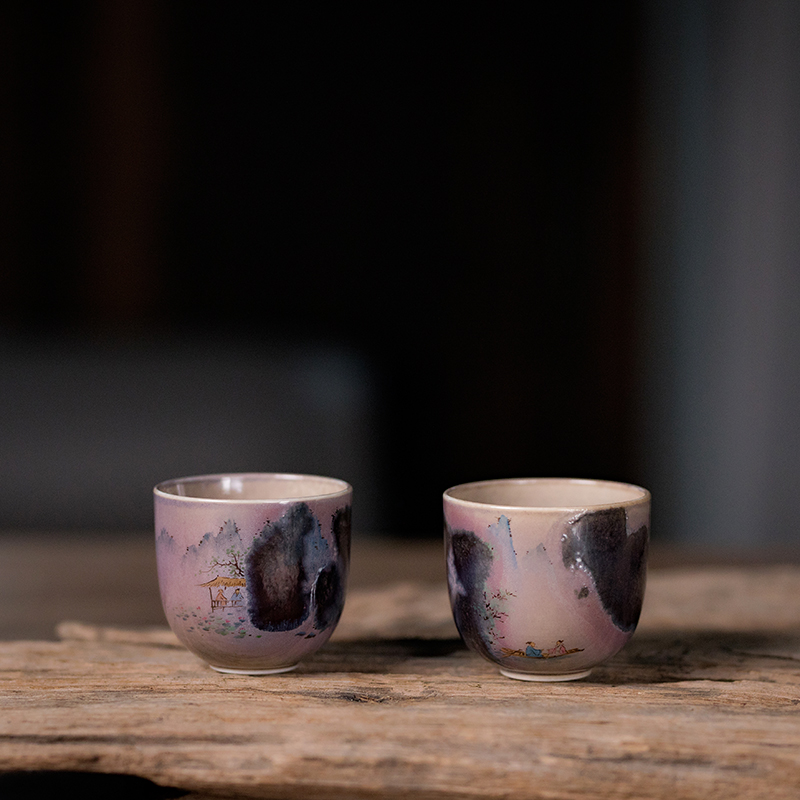 《访友》柴烧手绘钟形对杯