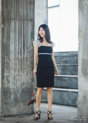 AtelierMissLu / Ashley-光泽黑拼纱肩部两穿连身裙