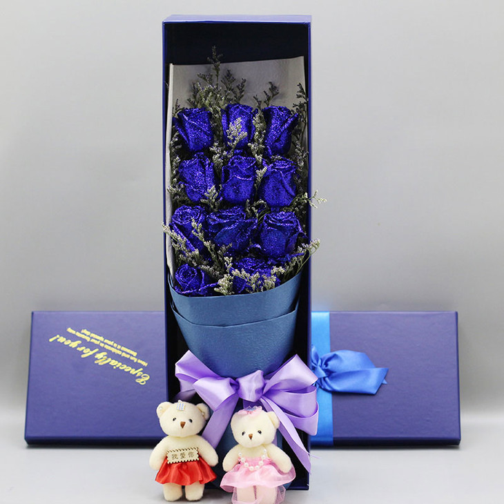 11朵蓝色妖姬蓝玫瑰礼盒送女朋友老婆生日表白礼物女神节母亲节520